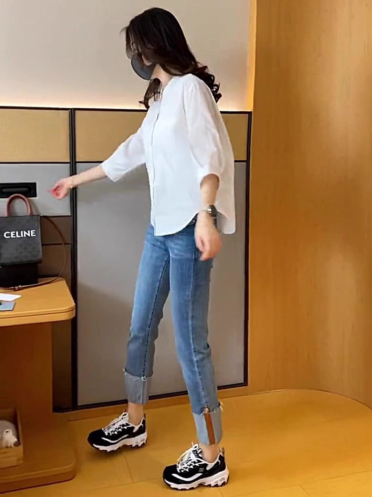 Women'S Fashion Petite - Elegant White Shirt Women's Loose Fit