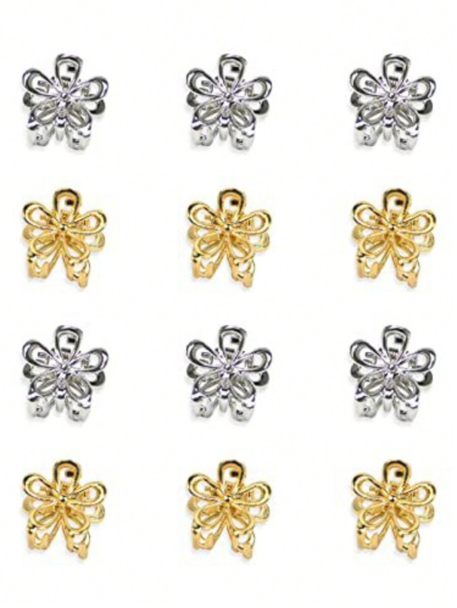 Women'S Fashion Petite - 12pcs/4pcs Metal Flower Petite Hair Clips,