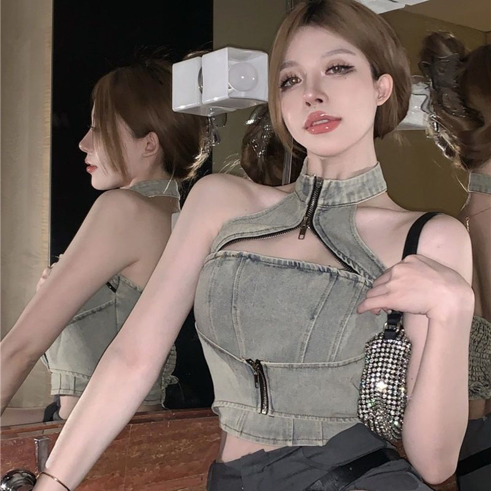 Women Fashion Jeans Top - 2024 Summer Sexy Ladies Denim Vest