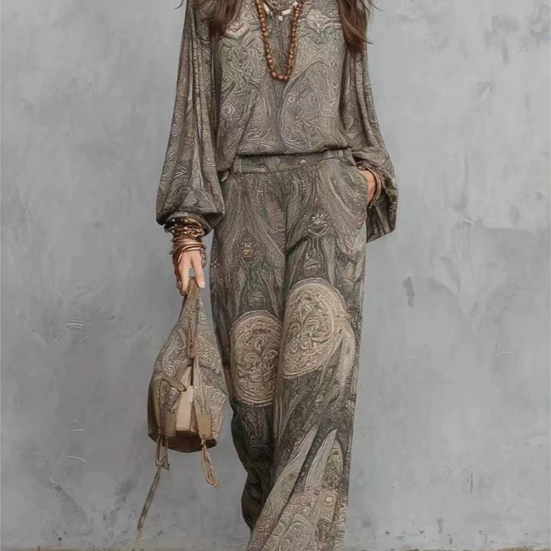 Women'S Fashion Essentials - Boho Paisley Print Two-Piece Set for