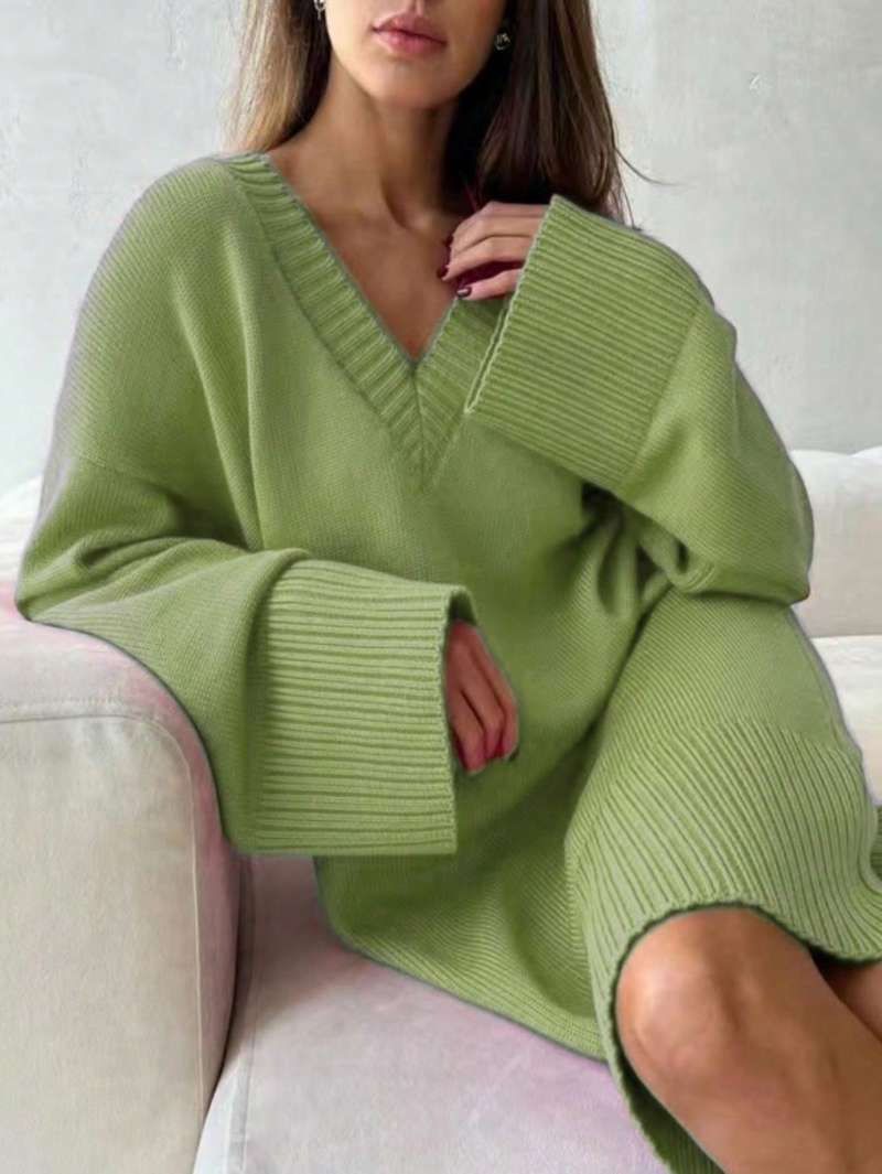 Ribbed Knit Sweater - Plus Size Women Solid Color Sweater