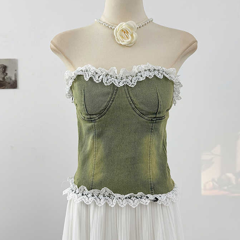 Lace Splicing Denim Sleeveless - огляд і ціна Women Fashion Jeans Top