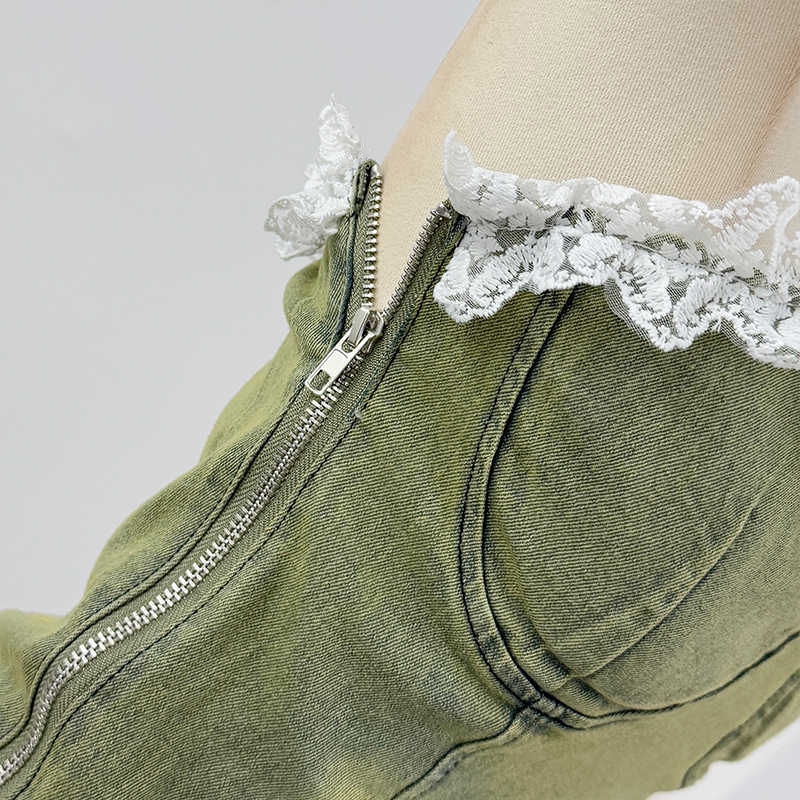 Lace Splicing Denim Sleeveless - огляд і ціна Women Fashion Jeans Top
