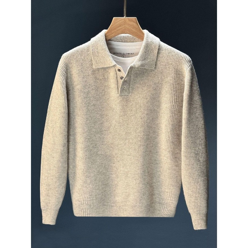 Men Polo Collar Half Button Kn - огляд і ціна Ribbed Knit Sweater