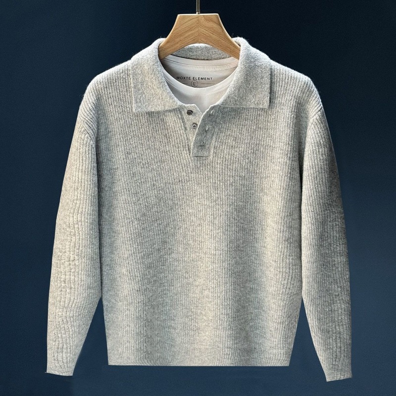 Men Polo Collar Half Button Kn - огляд і ціна Ribbed Knit Sweater