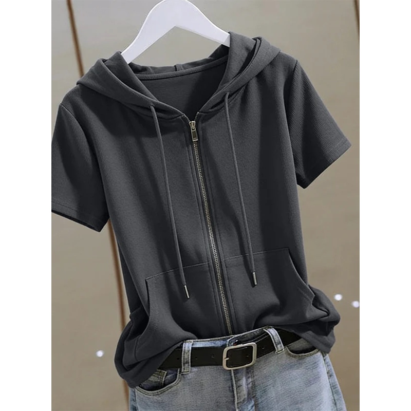 Women Summer Zip‑Up Short Slee - огляд і ціна Women'S Fashion Zip Up Hoodies