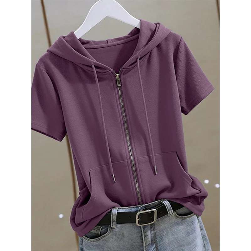 Women Summer Zip‑Up Short Slee - огляд і ціна Women'S Fashion Zip Up Hoodies
