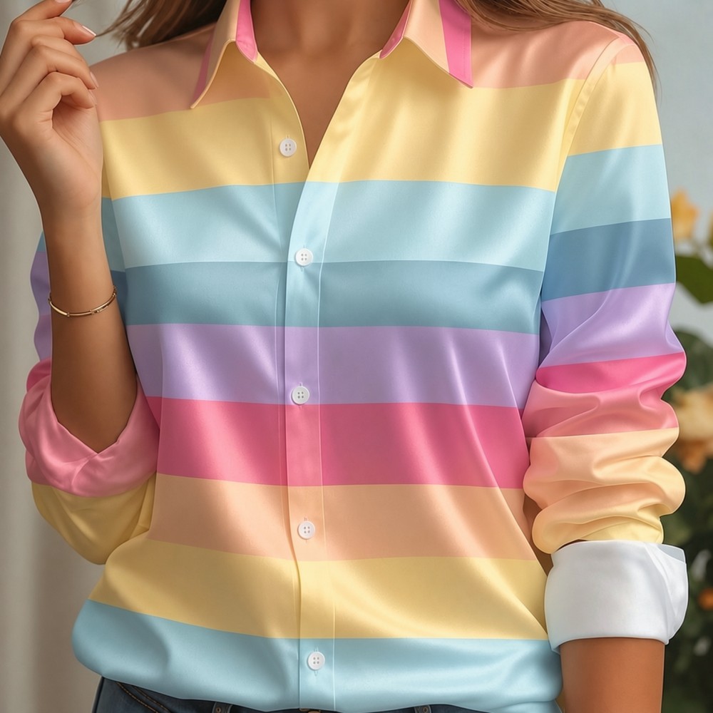 Women Satin Lapel Collar Shirt - огляд і ціна Women'S Fashion Essentials