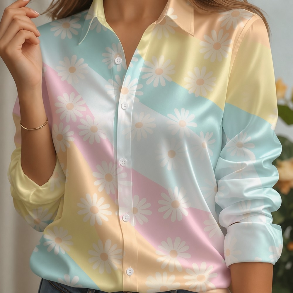 Women Satin Lapel Collar Shirt - огляд і ціна Women'S Fashion Essentials