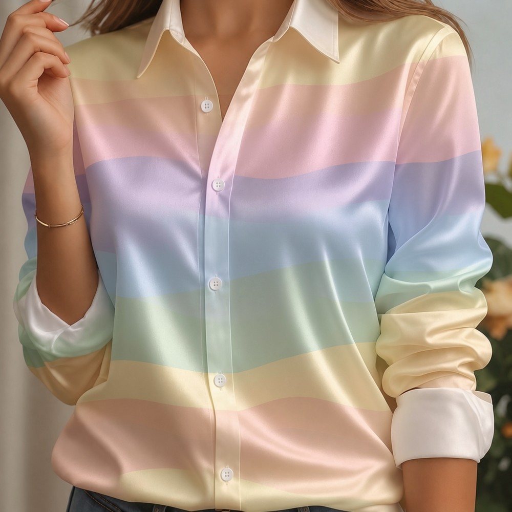 Women Satin Lapel Collar Shirt - огляд і ціна Women'S Fashion Essentials