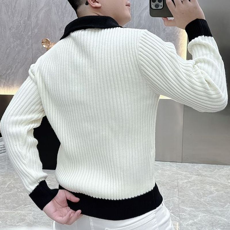 Men Korean Fashion Black White - огляд і ціна Ribbed Knit Sweater