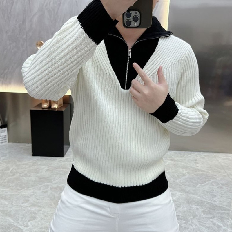 Men Korean Fashion Black White - огляд і ціна Ribbed Knit Sweater