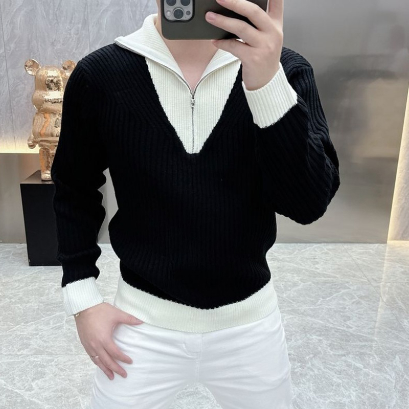 Men Korean Fashion Black White - огляд і ціна Ribbed Knit Sweater