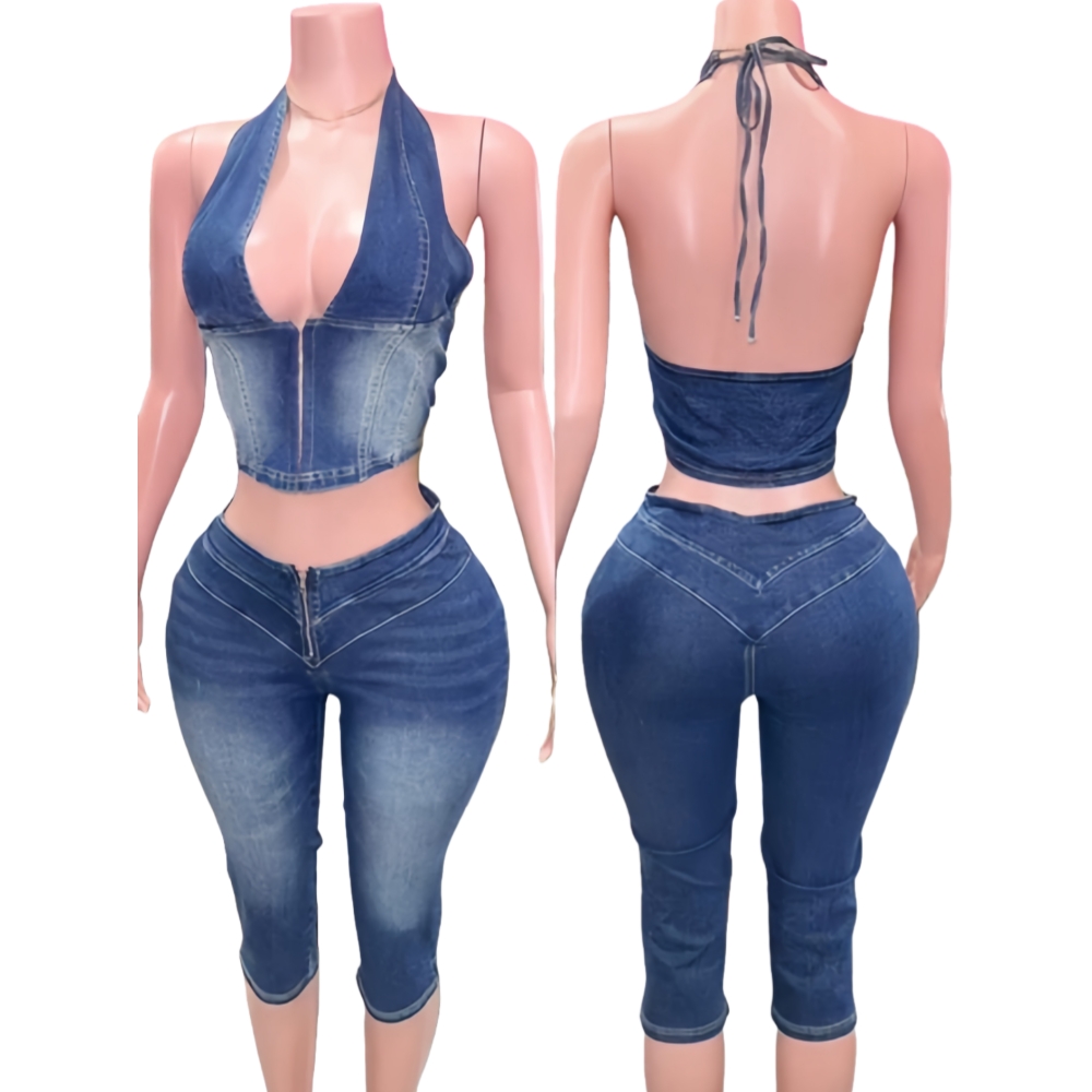 HLJ&GG Blue Fashion Denim Halt - огляд і ціна Women Fashion Jeans Top