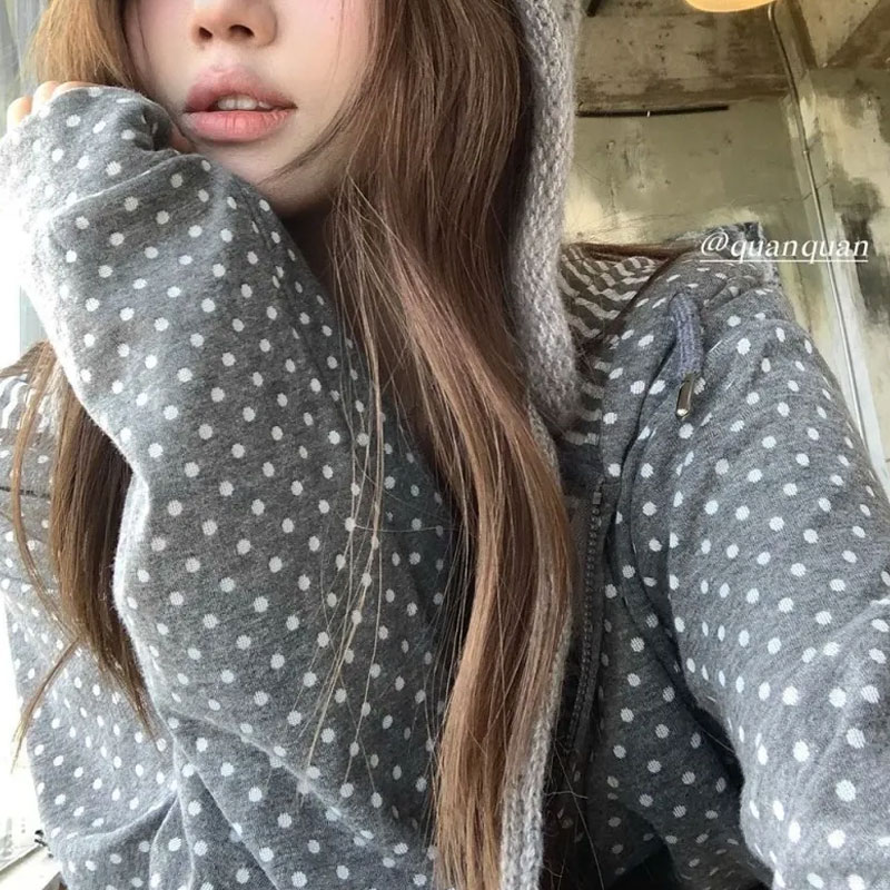 Korean Polka Dot Casual Printe - огляд і ціна Women'S Fashion Zip Up Hoodies