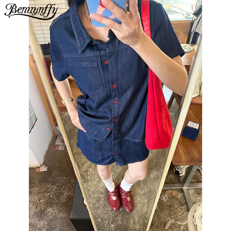 Benuynffy Retro Short Sleeved  - огляд і ціна Women Fashion Jeans Top