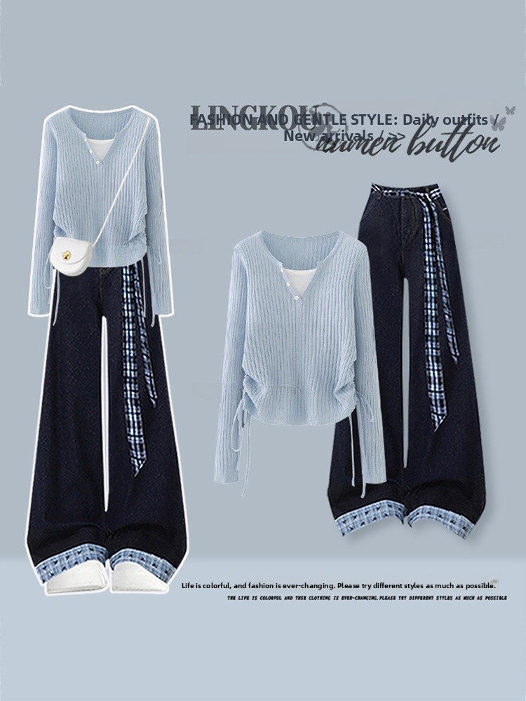 Korean Style High Waist Knitte - огляд і ціна Women Fashion Jeans Top