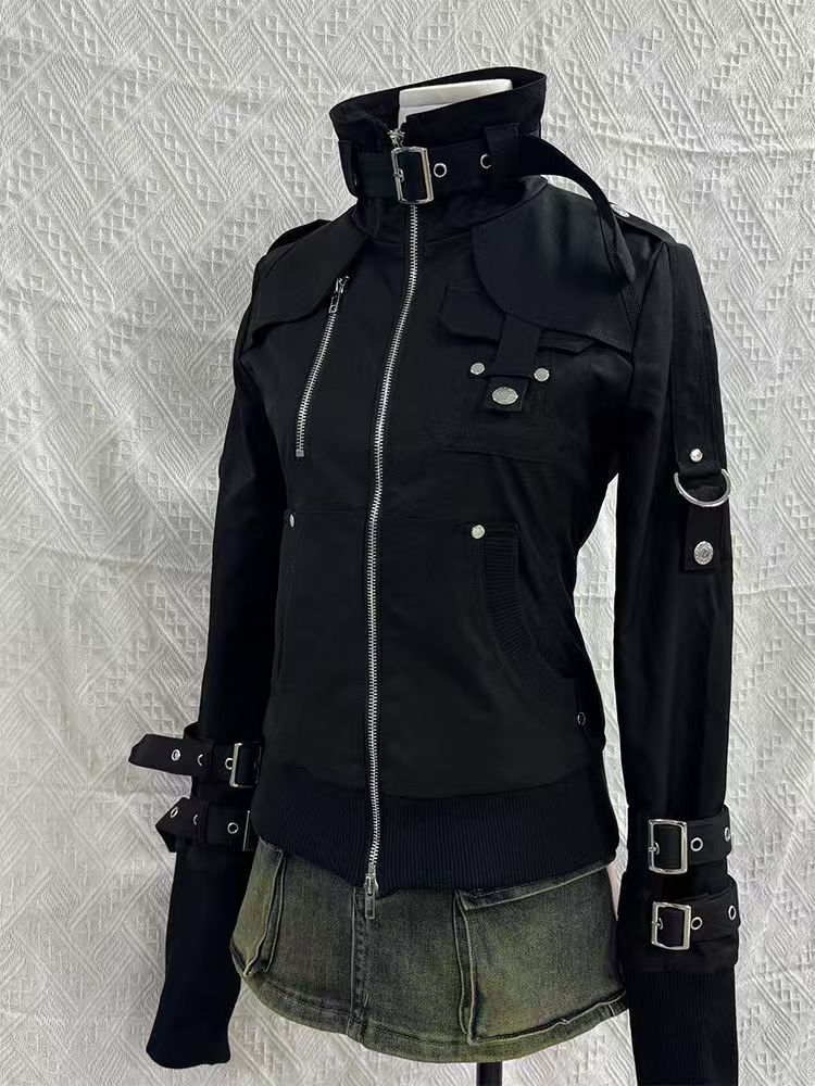 Y2K Gothic Black Slim Double Z - огляд і ціна Women'S Fashion Zip Up Hoodies