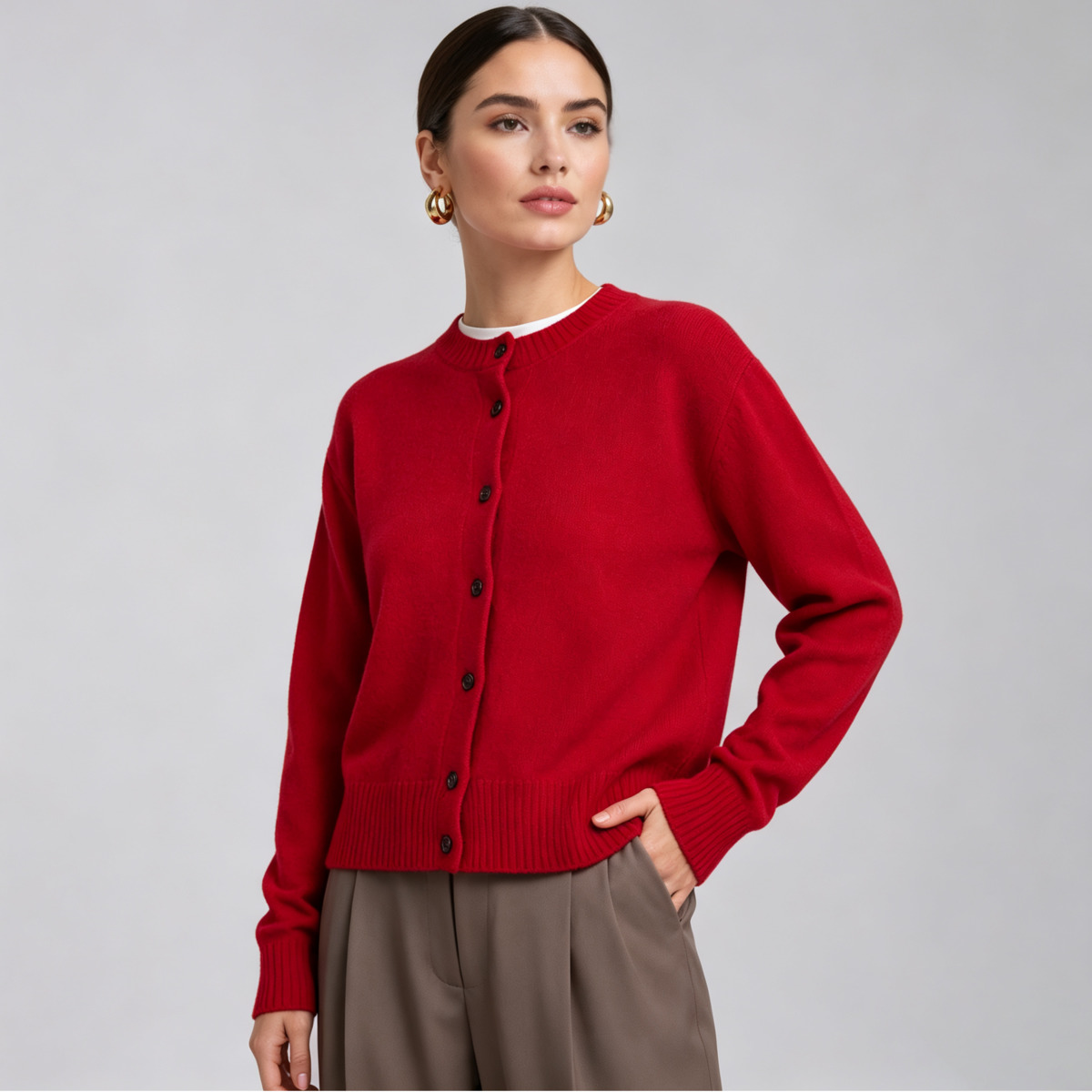 IG Women Red Crew Neck Knit Ca - огляд і ціна Ribbed Knit Sweater