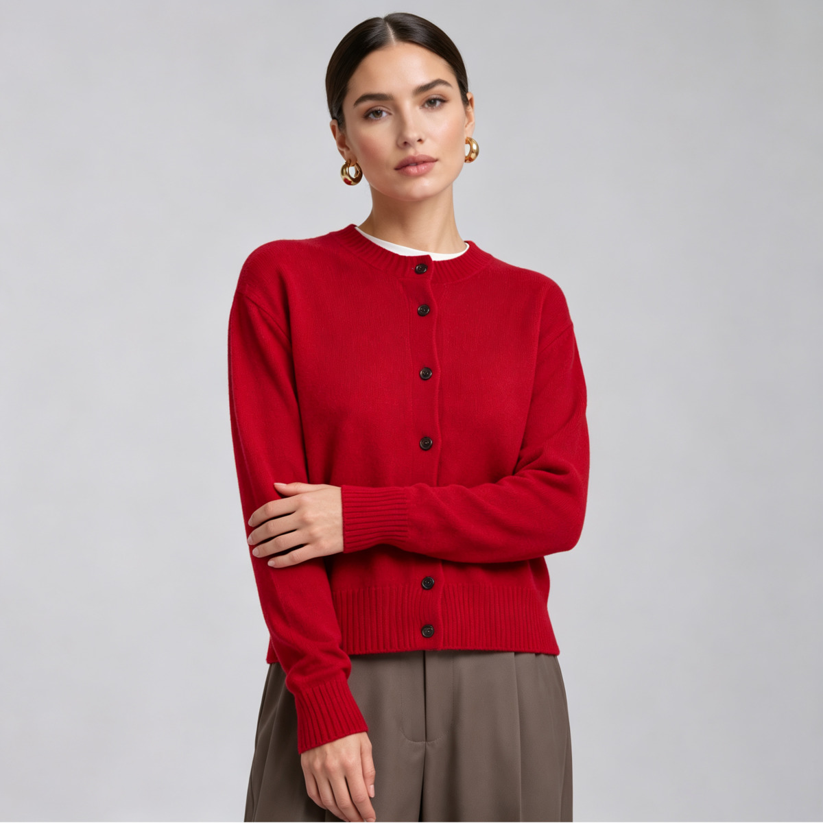 IG Women Red Crew Neck Knit Ca - огляд і ціна Ribbed Knit Sweater
