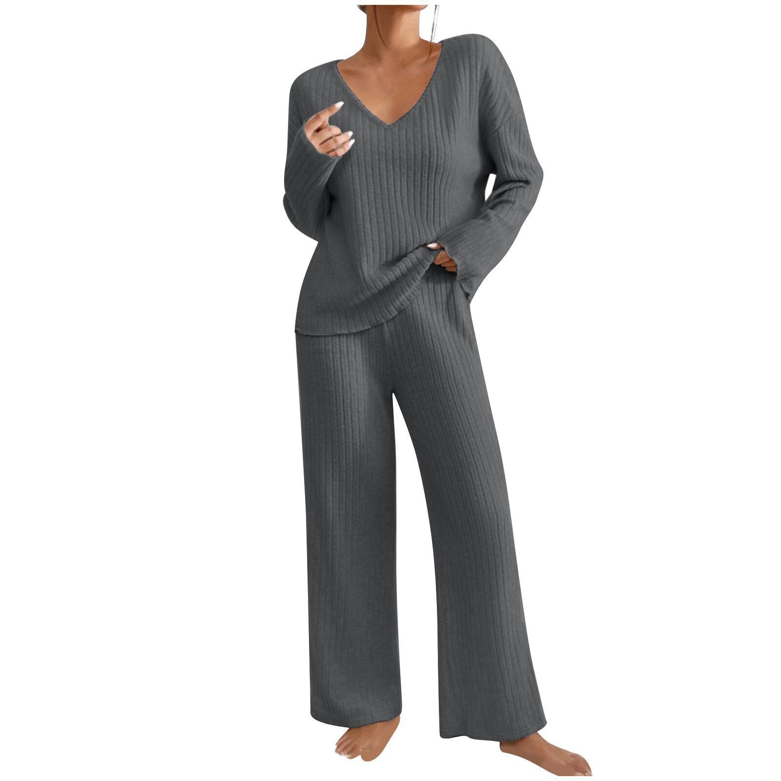 Women's Autumn V Neck Loose Fi - огляд і ціна Ribbed Knit Sweater