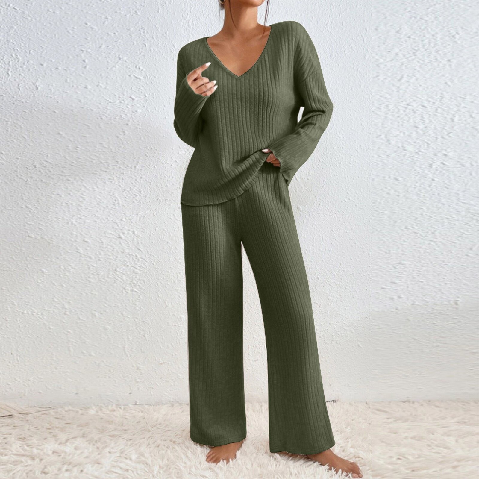 Women's Autumn V Neck Loose Fi - огляд і ціна Ribbed Knit Sweater